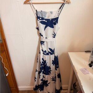 Elegant Blue and White Floral Dress